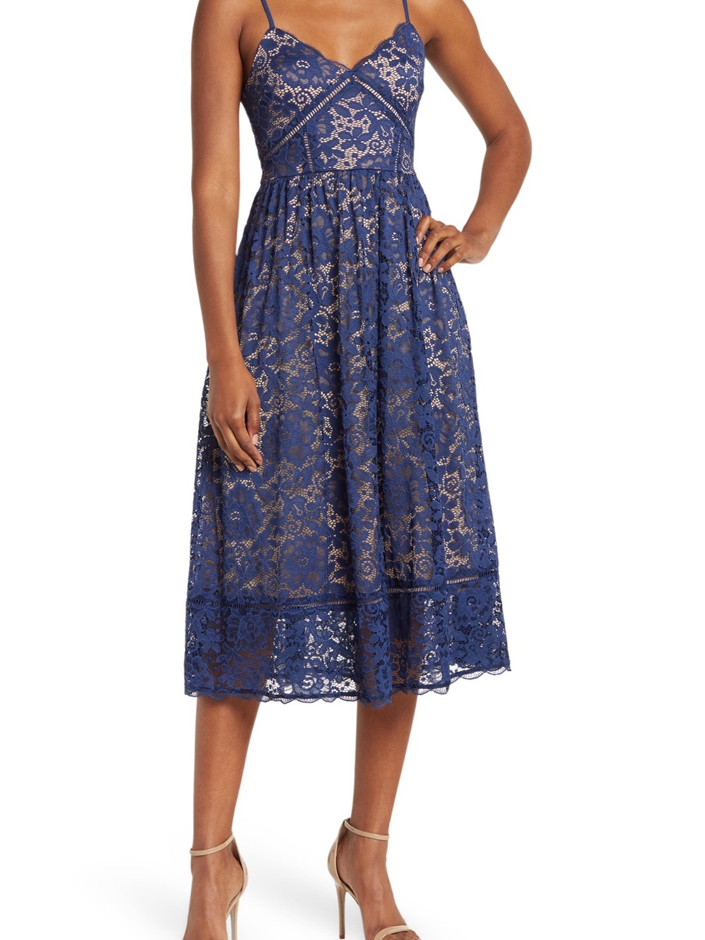 Nordstrom NSR Lace Spaghetti-Strap Midi Dress